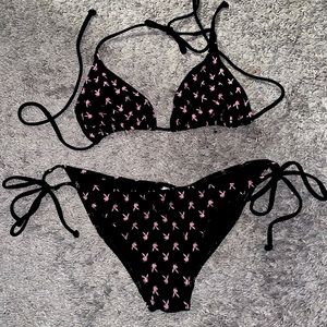 PLAYBOY Black Bikini with Pink Bunny Print